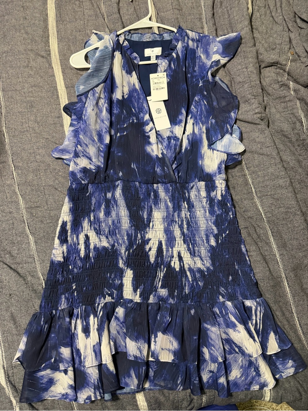 Socialite Blue & White Ruffle Smocked Mini Dress